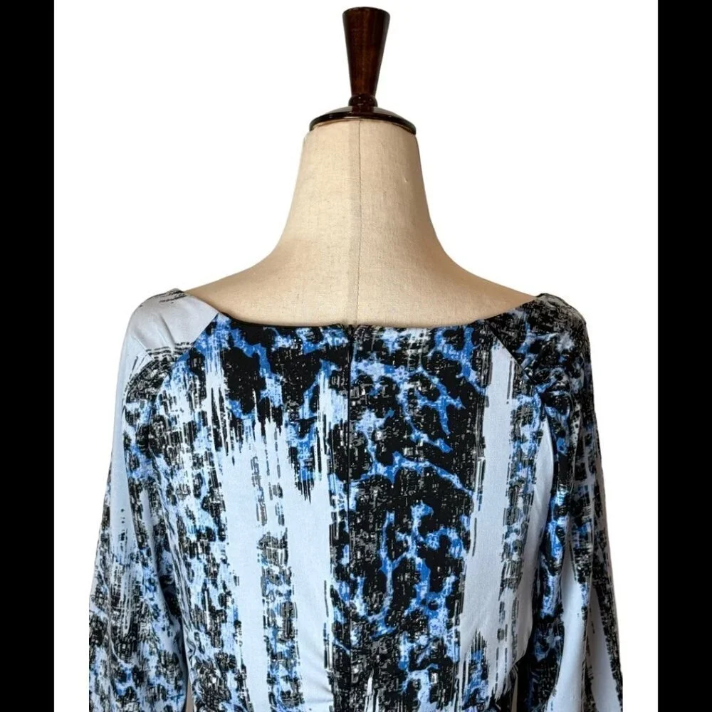 Carmen Marc‎ Valvo Dress Women 6 Blue Boat Neck Jersey Knit Ruched Sheath